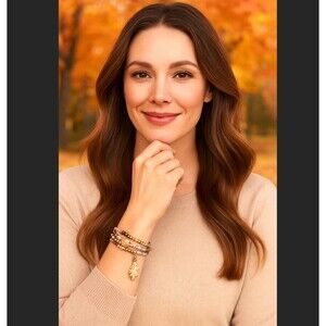 J. Jill Autumn Mixed Metal Tiger's Eye Beaded Layered Bracelet Leaf Acorn Charm